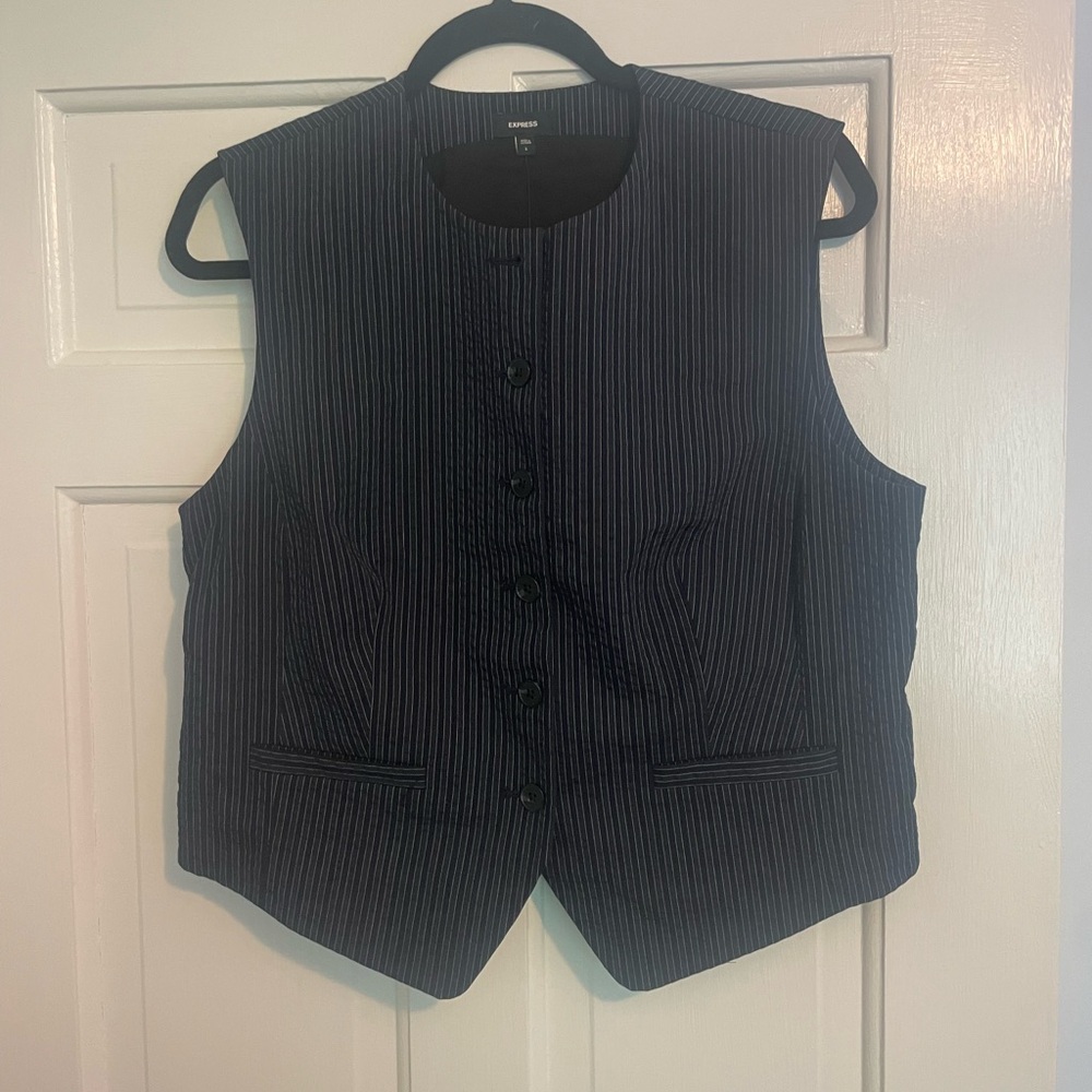 NWT Express Navy Pinstripe Seersucker Suit Top, Size Large